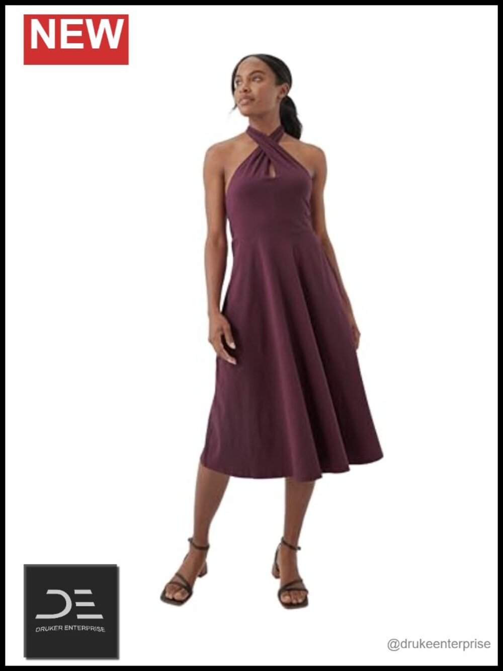 Organic Cotton Fit & Flare Halter Dress Sleeveless Casual